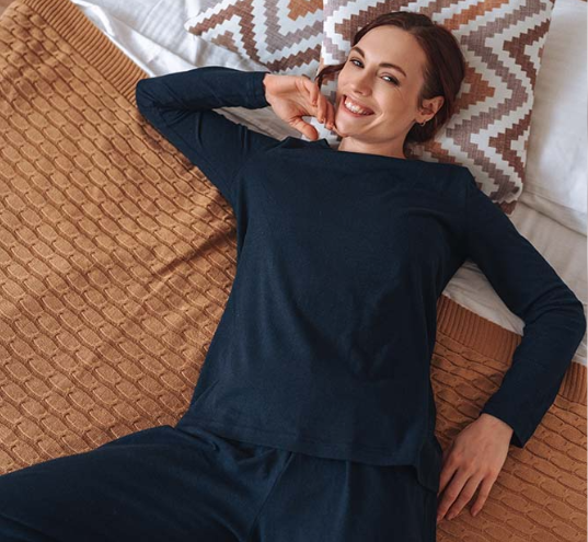 Женская синяя пижама из конопли 55% и органического хлопка Uzor Wear